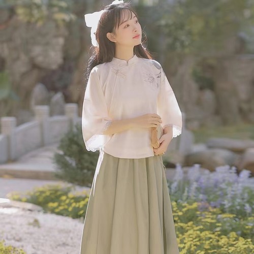 民国风唐装学生少女汉元素改良旗袍汉服套装新中式茶服上衣中国风