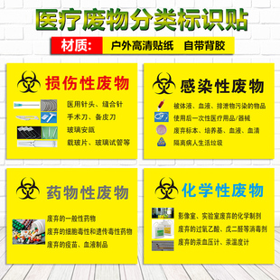 医院垃圾分类标贴 医疗废物暂存处医疗废物标识贴温馨提示标贴医疗药物感染性废物标识牌贴纸贴牌