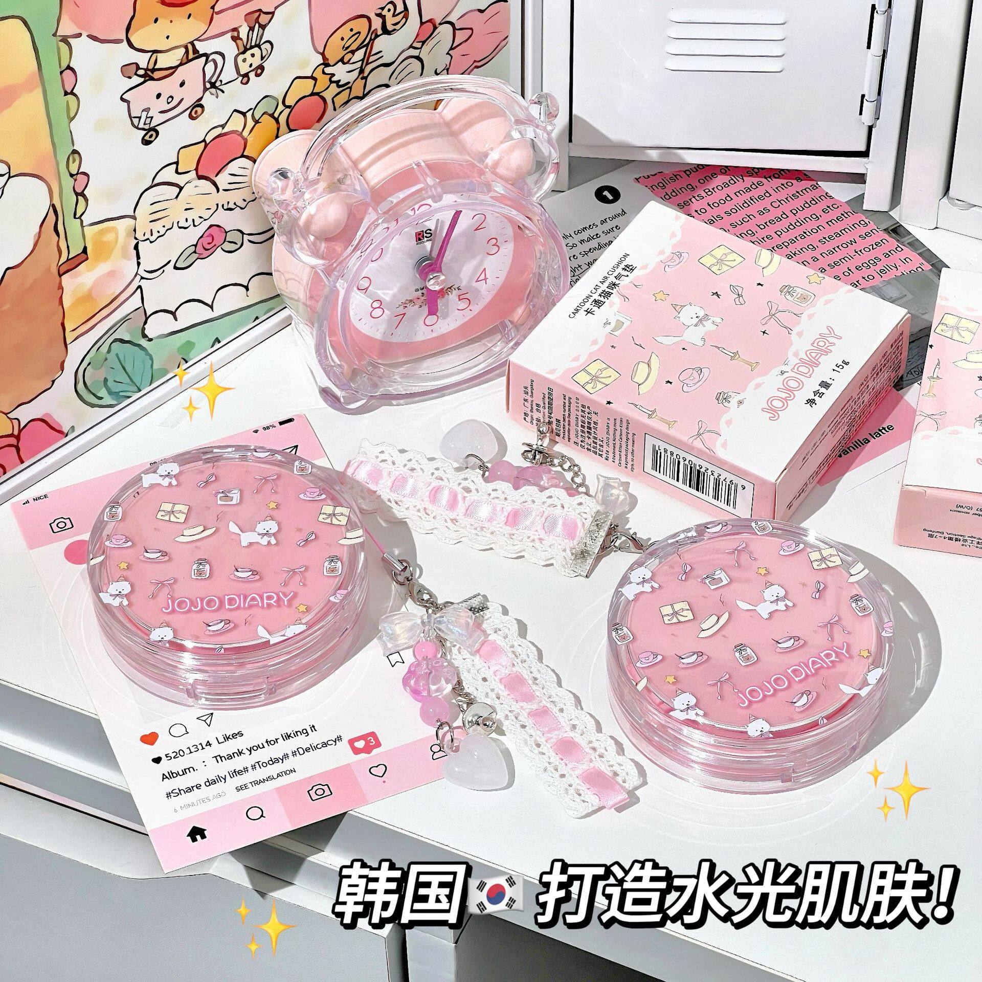 久久日记卡通猫咪气垫BB霜轻薄服帖遮瑕显白持久定妆水润气垫BB霜