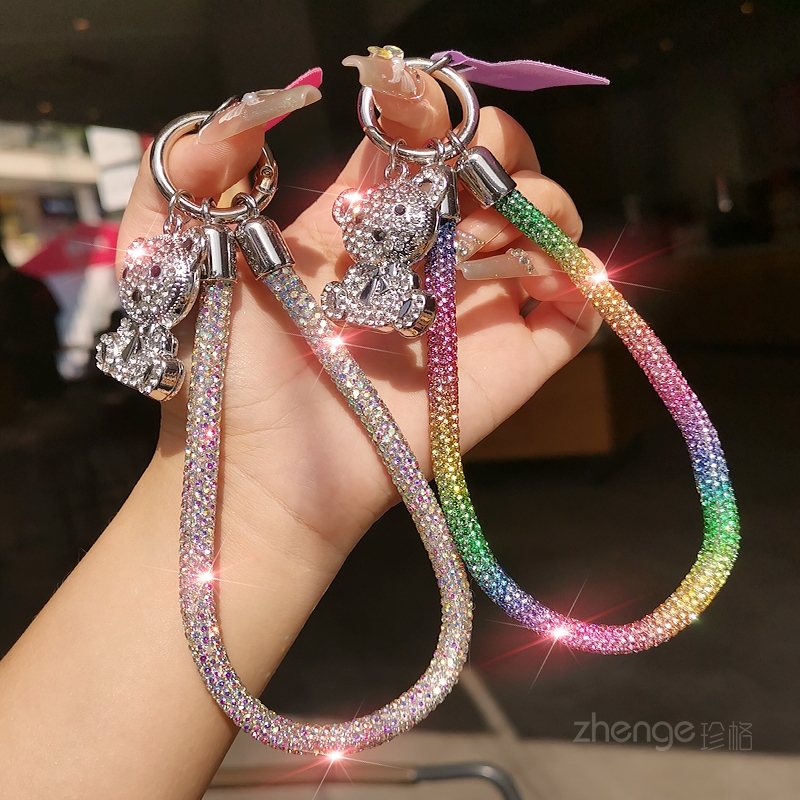 虹客手机挂绳满钻坐姿熊挂件手腕女独特超好看轻奢小众高级感精致手链短款户外旅游拍照防丢手提套壳吊绳新品