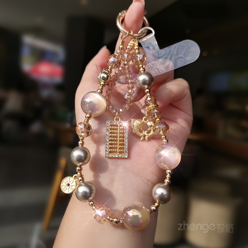 虹客招财金珠水晶手机挂链ins精品手作串珠手提链超好看户外旅游可肩背防丢手腕短款壳手机挂绳女士高端新品,3C数码配件,手机挂件/手机链,淘宝优惠券,粉丝福利购,淘宝优惠卷