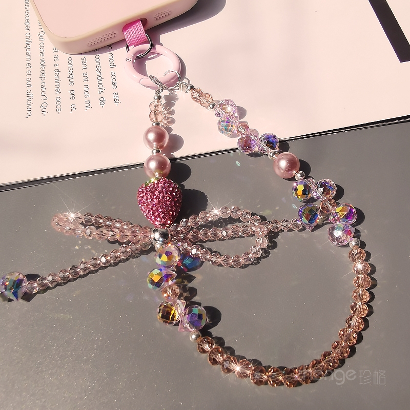 水晶手机件链ins小众闪钻串珠链