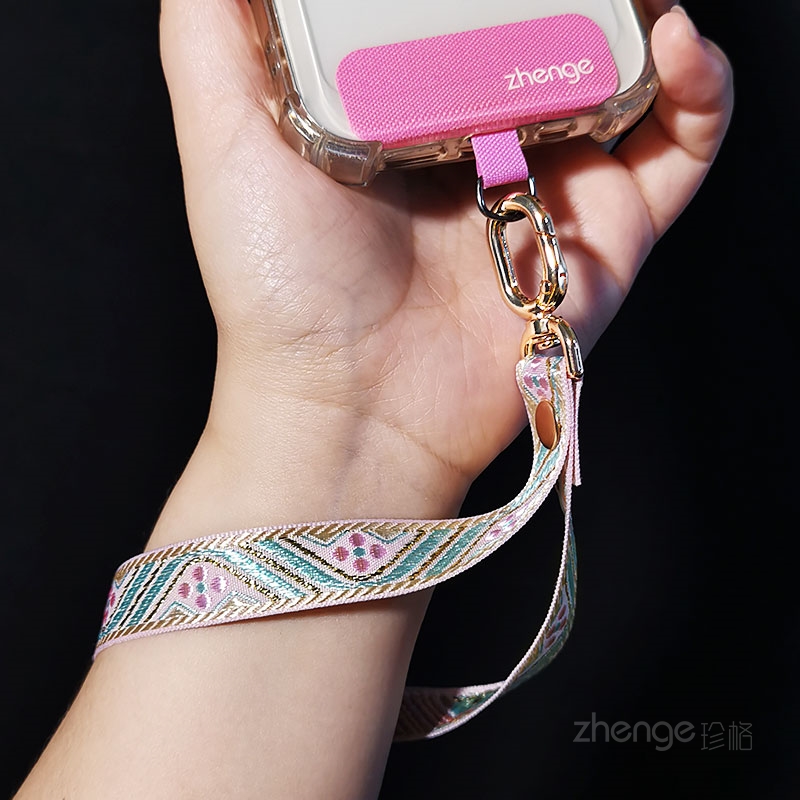 虹客花纹编织手机挂绳女手腕短款ins户外旅游登山出行逛街防丢手提链带子宽版结实耐用电话套壳钥匙绳通用新