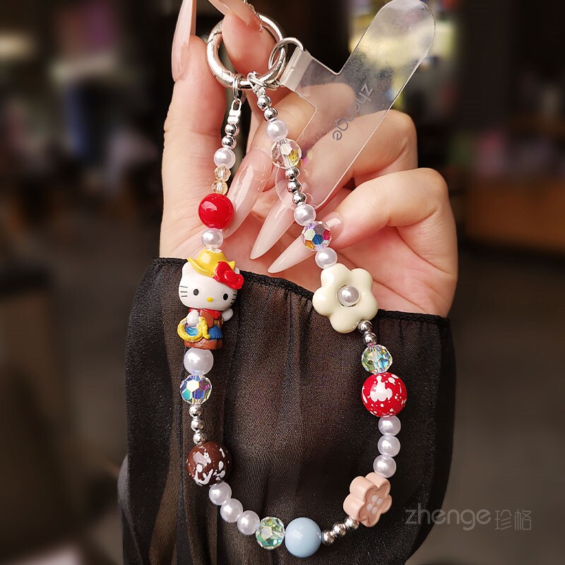小清新手作串珠手机链挂件ins风女手腕吊坠饰品短款挂包包防丢摔手
