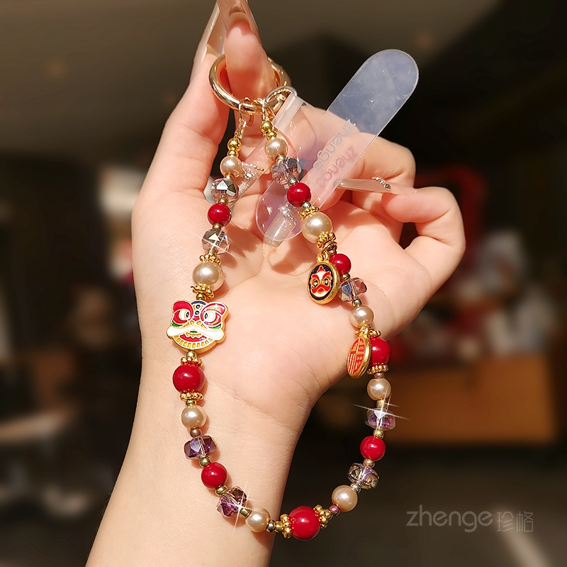 虹客招财手机链挂件手腕绳女士超好看轻奢小众高级感串珠饰品短款户外旅游拍照防丢手提手机挂绳新高颜值便携