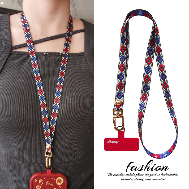 虹客手机挂绳挂脖不勒细菱格织带长款男女户外登山旅游行防丢摔手机套壳通用钥匙扣u盘吊牌挂脖绳子时尚新品