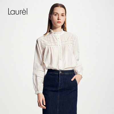 【棉】Laurel劳芮25春秋新款丝棉镂空淡人法式衬衫女LWD361C01900