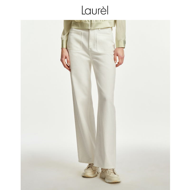 LAUREL纯净白丝绵直筒淡人牛仔裤
