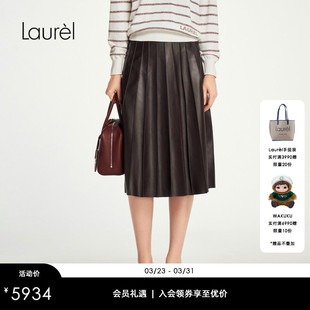 miu系立体散摆百褶裙女LWL353X02900 Laurel劳芮新款 羊皮革