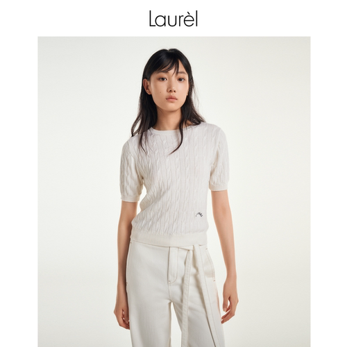LAUREL经典纽花短袖毛衫