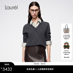 格纹针织衫 Laurel劳芮新款 LWL364M03800 金银丝羊绒料