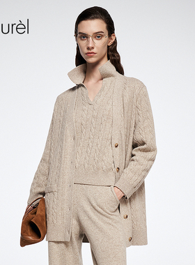 【绞花羊毛料】Laurel劳芮新款德系工坊针织上衣LWL364M07600