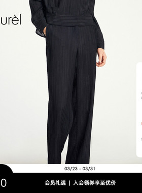 【桑蚕丝】Laurel劳芮新款提花压褶真丝直筒裤女LWL353K00400
