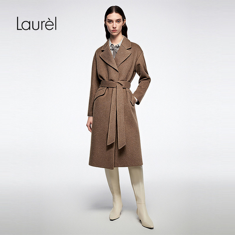 【15.5μm山羊绒】Laurel劳芮新款翻领长款大衣LWD371D00100