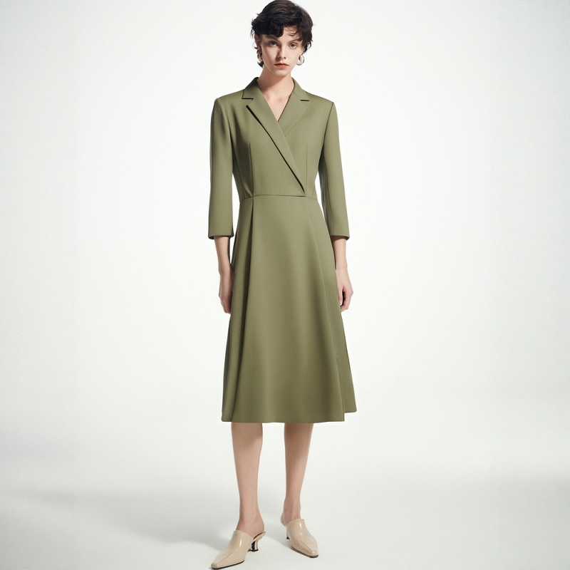 LAUREL鼠尾草绿抗皱西装式连衣裙