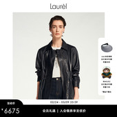 轻薄羊皮风衣领外套女LWL353X02600 Laurel劳芮新款 羊皮革