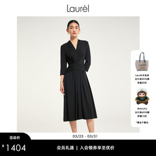 Laurel劳芮春秋气质时尚 收腰显瘦小黑裙V领连衣裙LWD343Y04100