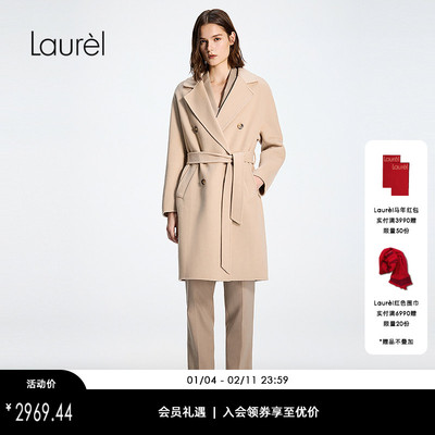 【绵羊毛】Laurel劳芮新款羊毛绒双排扣收腰大衣LWD354D300DX