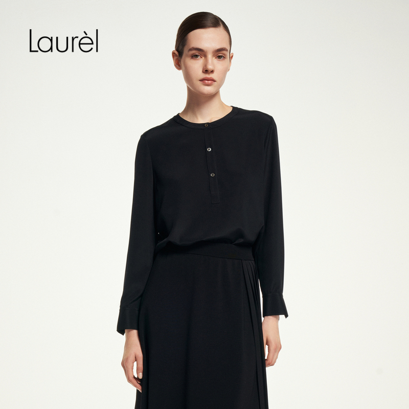 【桑蚕丝】Laurel劳芮新款经典黑真丝圆领衬衫女LWL353C02200