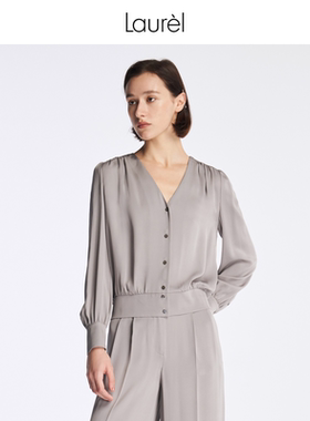 【真丝】Laurel劳芮春夏贝母灰别致V领衬衣女LWL341C02100