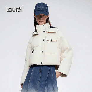 风立领短款 工装 Laurel劳芮25秋新款 羽绒服LWD354L200DX 白鹅绒