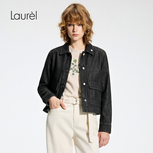 【长绒棉】Laurel劳芮26早秋翻领工装风短款牛仔外套LWD376W03300