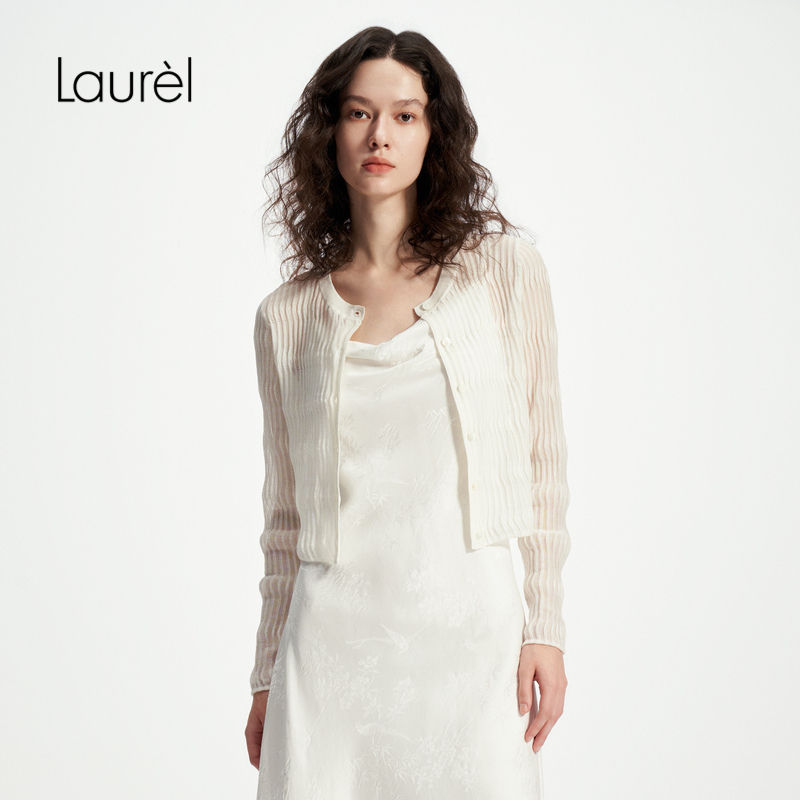 【棉】Laurel劳芮25春新款淡人波浪肌理微透小开衫女LWD361M00400