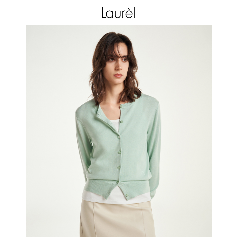 LAUREL时尚羊毛圆领针织开衫圆领