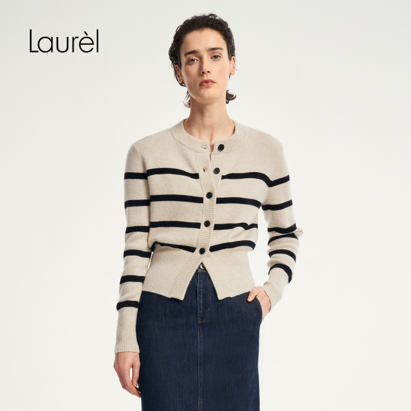 【绵羊毛】Laurel劳芮新款休闲航海条纹针织外套女LWD353M01700