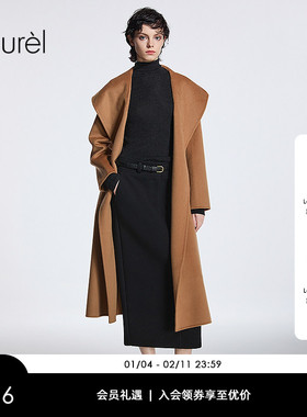 【绵羊毛】Laurel劳芮新款大翻领系带长款大衣LWD354D04600