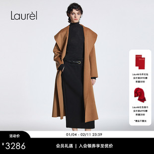 【绵羊毛】Laurel劳芮新款大翻领系带长款大衣LWD354D04600