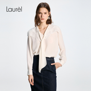 Laurel劳芮26春新款海军领飘带绣花垂感衬衫LWD371C00100