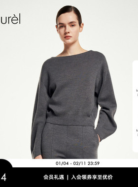 【绵羊毛】Laurel劳芮新款针织一字领格雷系上衣女LWL354M07200