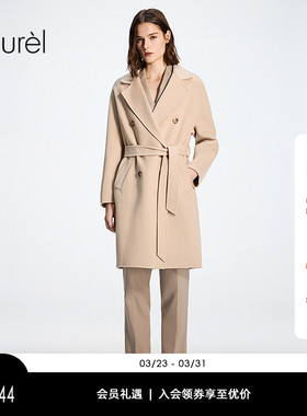 【绵羊毛】Laurel劳芮新款羊毛绒双排扣收腰大衣LWD354D300DX