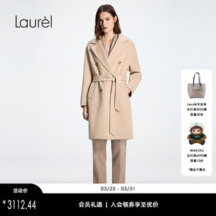 羊毛绒双排扣收腰大衣LWD354D300DX Laurel劳芮新款 绵羊毛