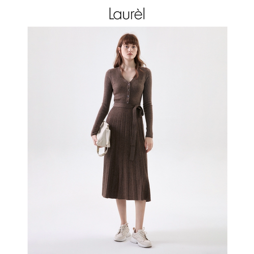LaurelV领羊毛羊绒针织连衣裙