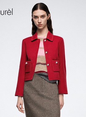 【山羊绒】Laurel劳芮新款法国红利落翻领短大衣LWL355W02400