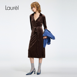 围裹式 Laurel劳芮26春新款 连衣裙LWL371Y02600 三醋酸丝绒质感