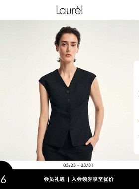 Laurel劳芮新款V领无袖背心马甲女 LWD353B00200