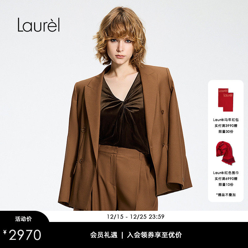 【三醋酸丝绒质感】Laurel劳芮26春新款修身扭结上衣LWL371C05200