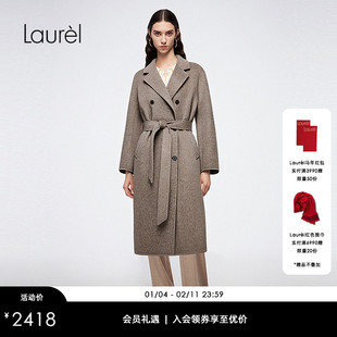 【绵羊毛】Laurel劳芮新款双排扣系带收腰大衣LWD356D022DX