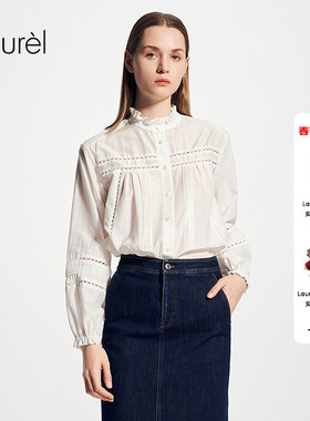 【棉】Laurel劳芮新款丝棉镂空淡人法式衬衫女LWD361C01900