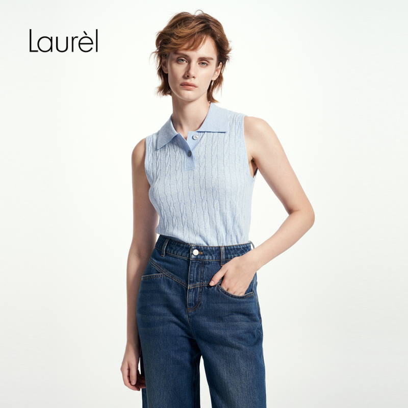 【棉】Laurel劳芮25春新学院航海polo领扭花针织衫女LWD361M00500