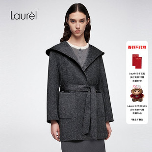 【山羊绒】Laurel劳芮新款连帽系带收腰大衣LWD364D00200