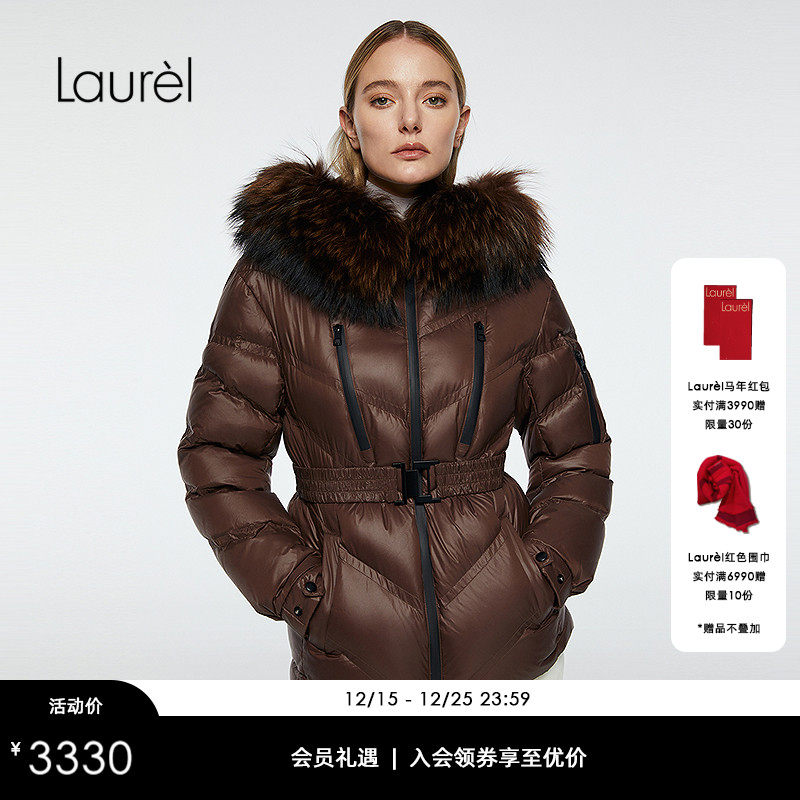 【白鹅绒】Laurel劳芮25秋新款保暖毛领连帽羽绒服LWD364L02900