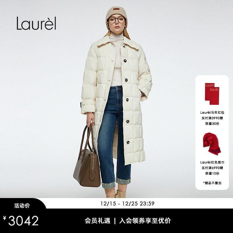 【白鹅绒】Laurel劳芮25秋新款单排扣方格长款羽绒服LWD364L03200