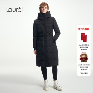 【白鹅绒】Laurel劳芮新款连帽收腰长羽绒服女LWD353L01900