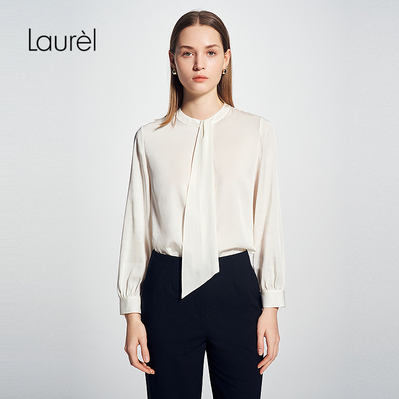 【桑蚕丝】Laurel劳芮25春秋新款淡人真丝飘带领衬衫LWD361C01700