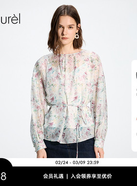 【桑蚕丝】Laurel劳芮26春新款晕染印花系带收腰衬衫LWD371C00700