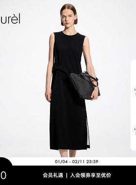 【三醋酯纤维】Laurel劳芮26春新款捏褶开衩小黑裙LWL371Y01700